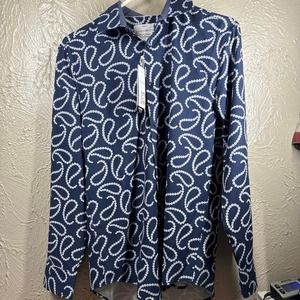 NWT CON.STRUCT 4-Way Stretch Blue Floral Slim Moisture Wicking Button Shirt‎ M